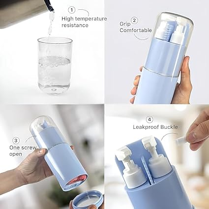 Travel Toiletry Kit 6-in-1 Portable Travel Essentials Set with Bottles, Toothbrush Holder, Comb, Mirror, Cup & Towel Compact Bathroom Accessories for Camping, Gym, Vacation