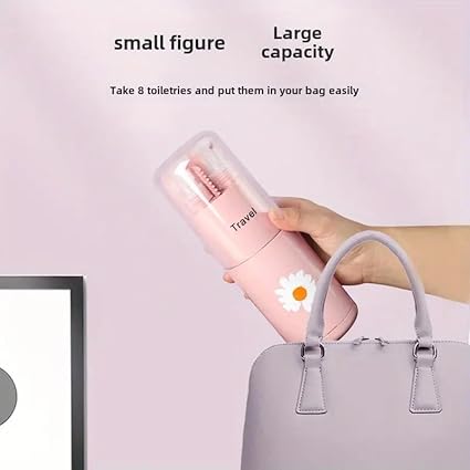 Travel Toiletry Kit 6-in-1 Portable Travel Essentials Set with Bottles, Toothbrush Holder, Comb, Mirror, Cup & Towel Compact Bathroom Accessories for Camping, Gym, Vacation